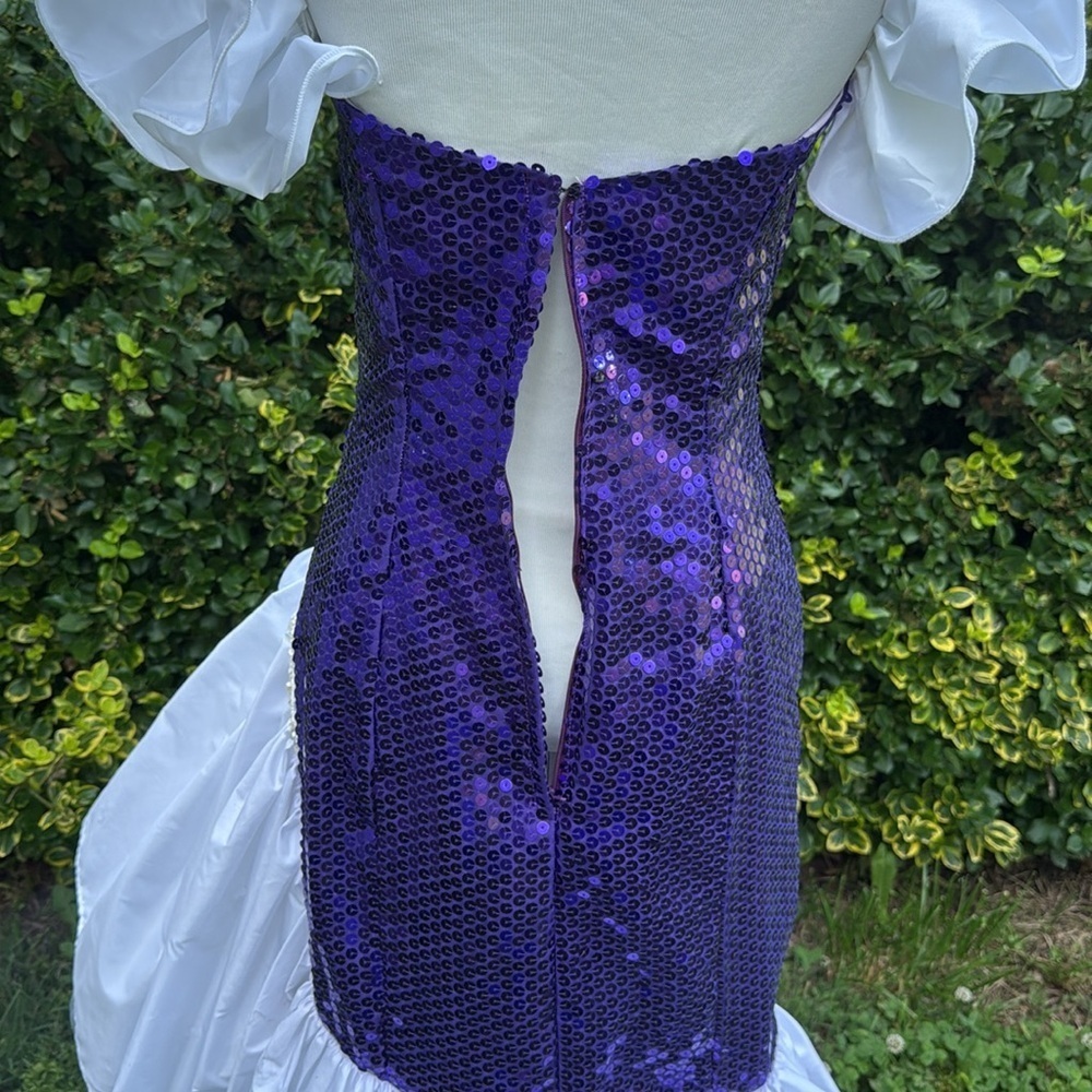 Loralie Vintage 80s 90s white taffeta with purple sequins gown size 8 - Picture 8 of 12